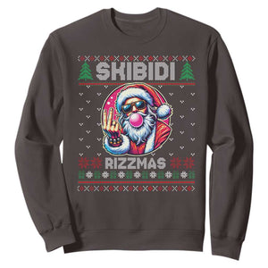 Funny Xmas Sweatshirt Skibidi Rizzmas Santa Bubble Gum TS09 Dark Chocolate Print Your Wear