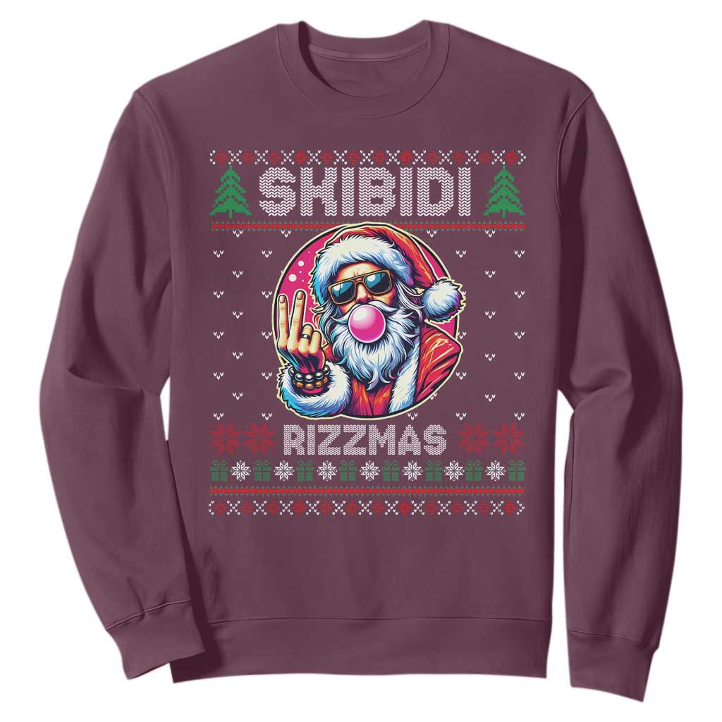 Funny Xmas Sweatshirt Skibidi Rizzmas Santa Bubble Gum TS09 Maroon Print Your Wear