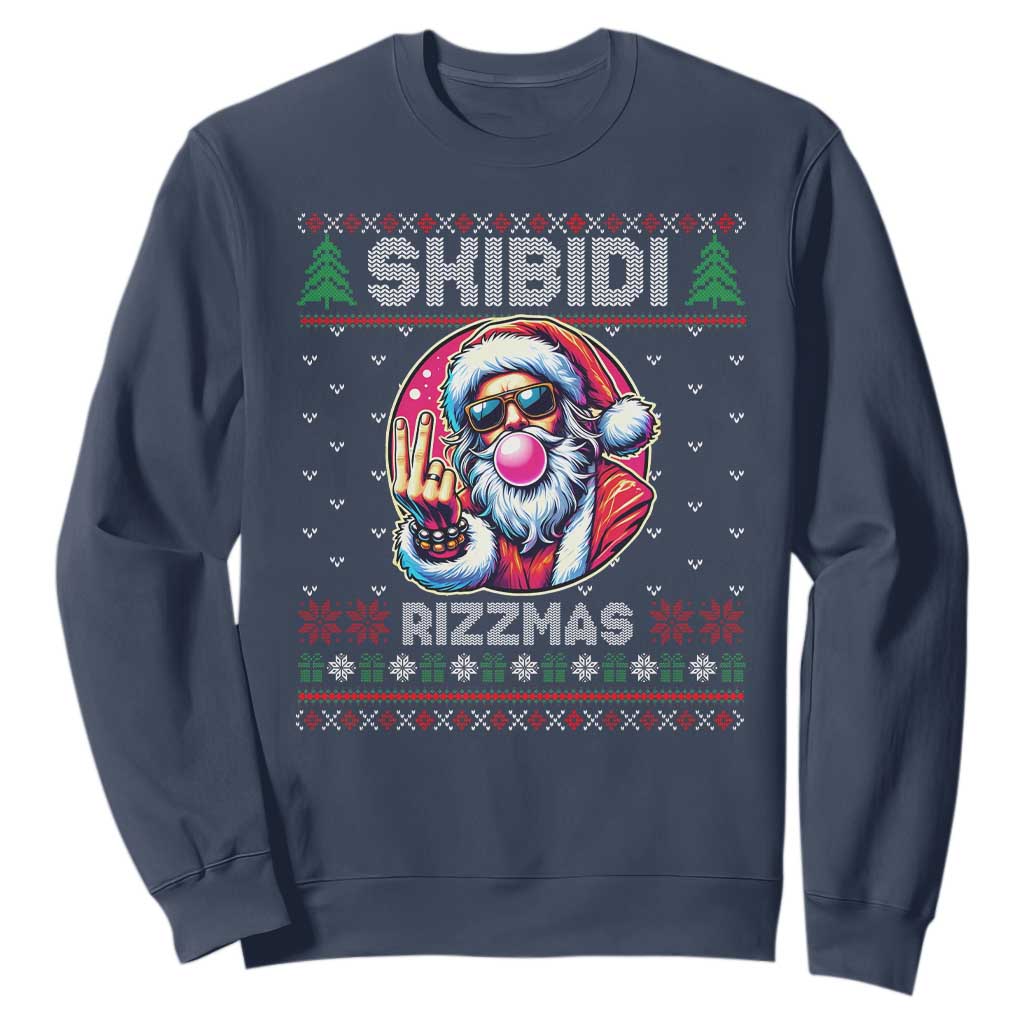 Funny Xmas Sweatshirt Skibidi Rizzmas Santa Bubble Gum TS09 Navy Print Your Wear