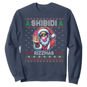 Funny Xmas Sweatshirt Skibidi Rizzmas Santa Bubble Gum TS09 Navy Print Your Wear