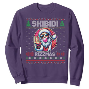 Funny Xmas Sweatshirt Skibidi Rizzmas Santa Bubble Gum TS09 Purple Print Your Wear