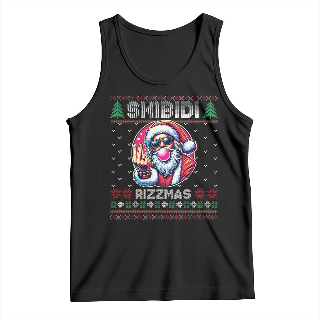Funny Xmas Tank Top Skibidi Rizzmas Santa Bubble Gum TS09 Black Print Your Wear