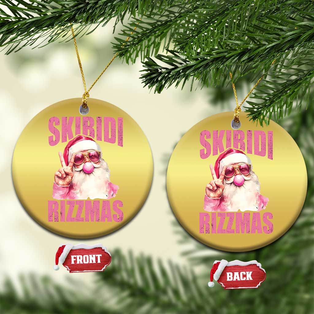 Funny Xmas Christmas Ornament Skibidi Rizzmas Pink Santa Bubble Gum TS09 Circle Gold Print Your Wear