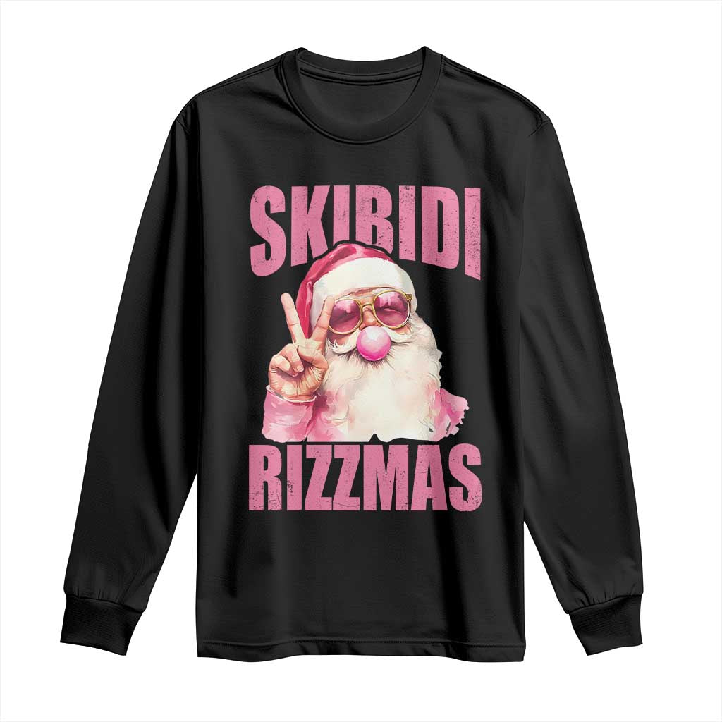 Funny Xmas Long Sleeve Shirt Skibidi Rizzmas Pink Santa Bubble Gum TS09 Black Print Your Wear