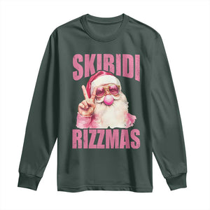 Funny Xmas Long Sleeve Shirt Skibidi Rizzmas Pink Santa Bubble Gum TS09 Dark Forest Green Print Your Wear