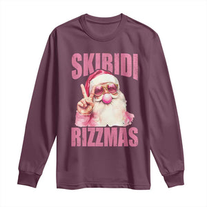 Funny Xmas Long Sleeve Shirt Skibidi Rizzmas Pink Santa Bubble Gum TS09 Maroon Print Your Wear