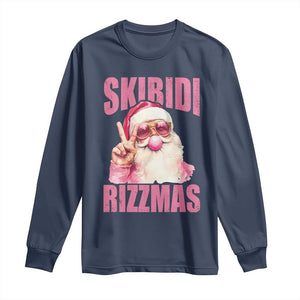 Funny Xmas Long Sleeve Shirt Skibidi Rizzmas Pink Santa Bubble Gum TS09 Navy Print Your Wear