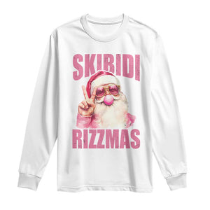 Funny Xmas Long Sleeve Shirt Skibidi Rizzmas Pink Santa Bubble Gum TS09 White Print Your Wear