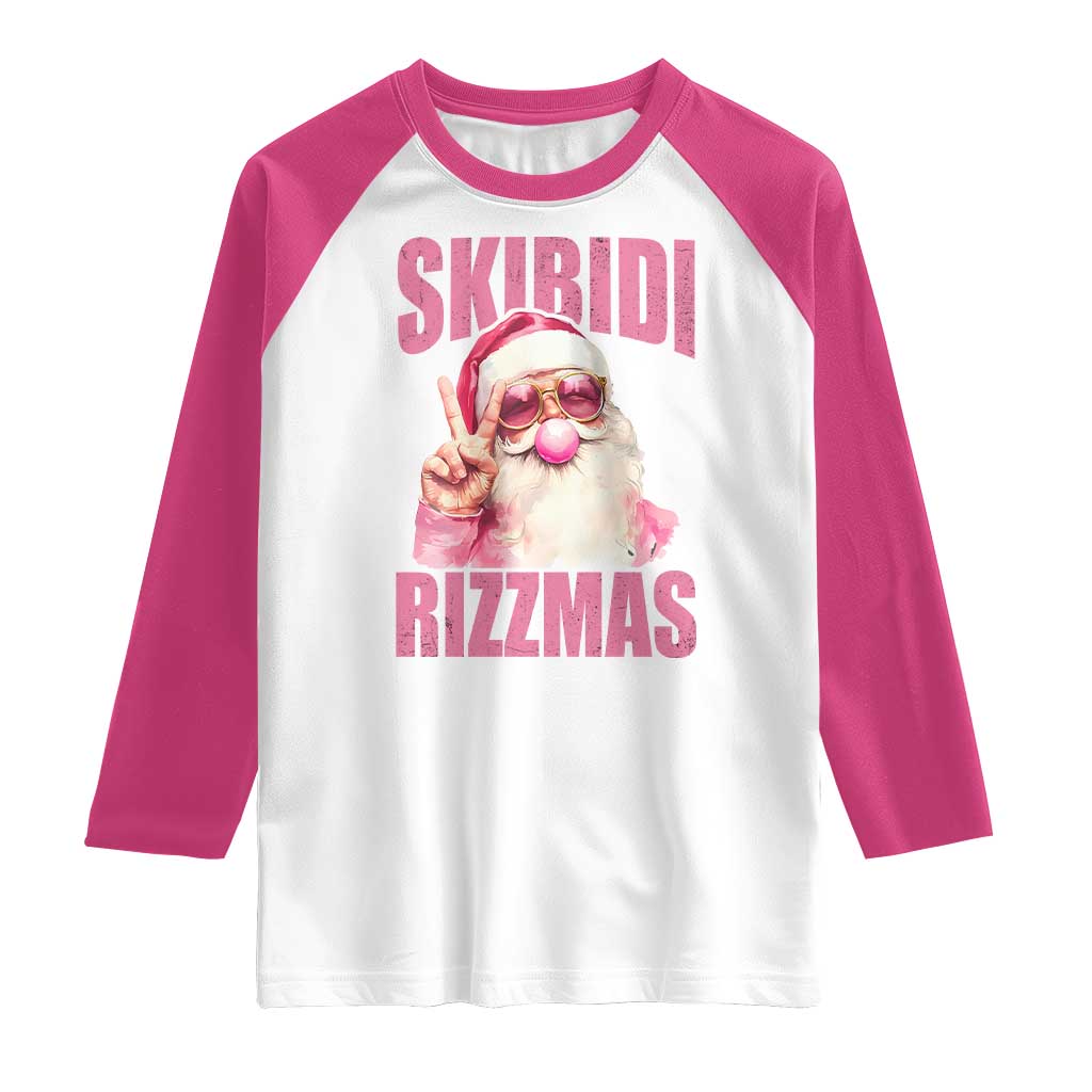 Funny Xmas Raglan Shirt Skibidi Rizzmas Pink Santa Bubble Gum TS09 White Heliconia Print Your Wear