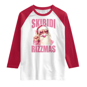 Funny Xmas Raglan Shirt Skibidi Rizzmas Pink Santa Bubble Gum TS09 White Red Print Your Wear