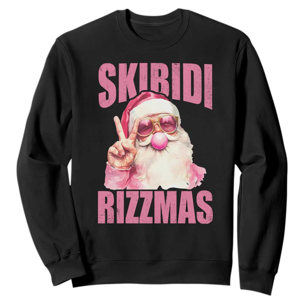Funny Xmas Sweatshirt Skibidi Rizzmas Pink Santa Bubble Gum TS09 Black Print Your Wear