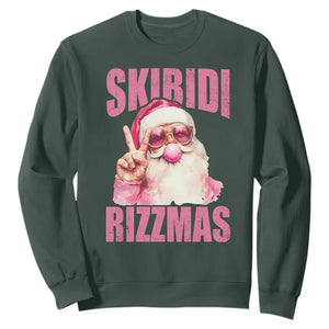 Funny Xmas Sweatshirt Skibidi Rizzmas Pink Santa Bubble Gum TS09 Dark Forest Green Print Your Wear