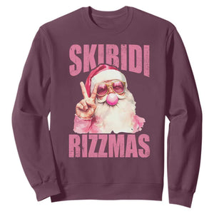 Funny Xmas Sweatshirt Skibidi Rizzmas Pink Santa Bubble Gum TS09 Maroon Print Your Wear