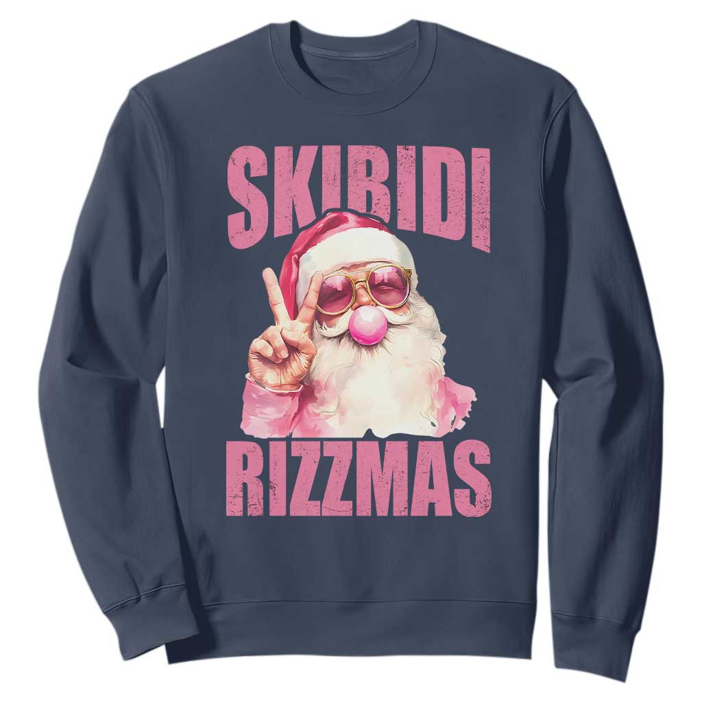 Funny Xmas Sweatshirt Skibidi Rizzmas Pink Santa Bubble Gum TS09 Navy Print Your Wear
