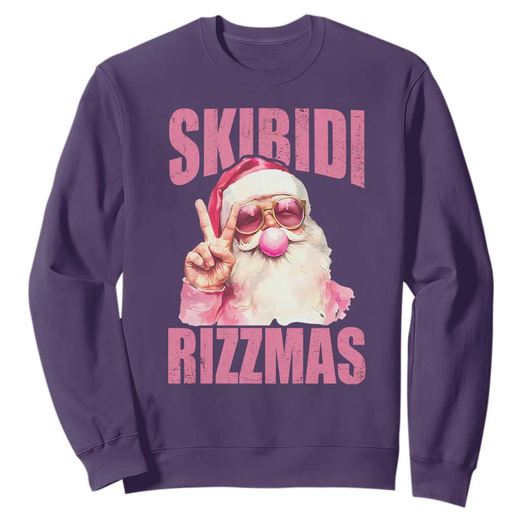 Funny Xmas Sweatshirt Skibidi Rizzmas Pink Santa Bubble Gum TS09 Purple Print Your Wear