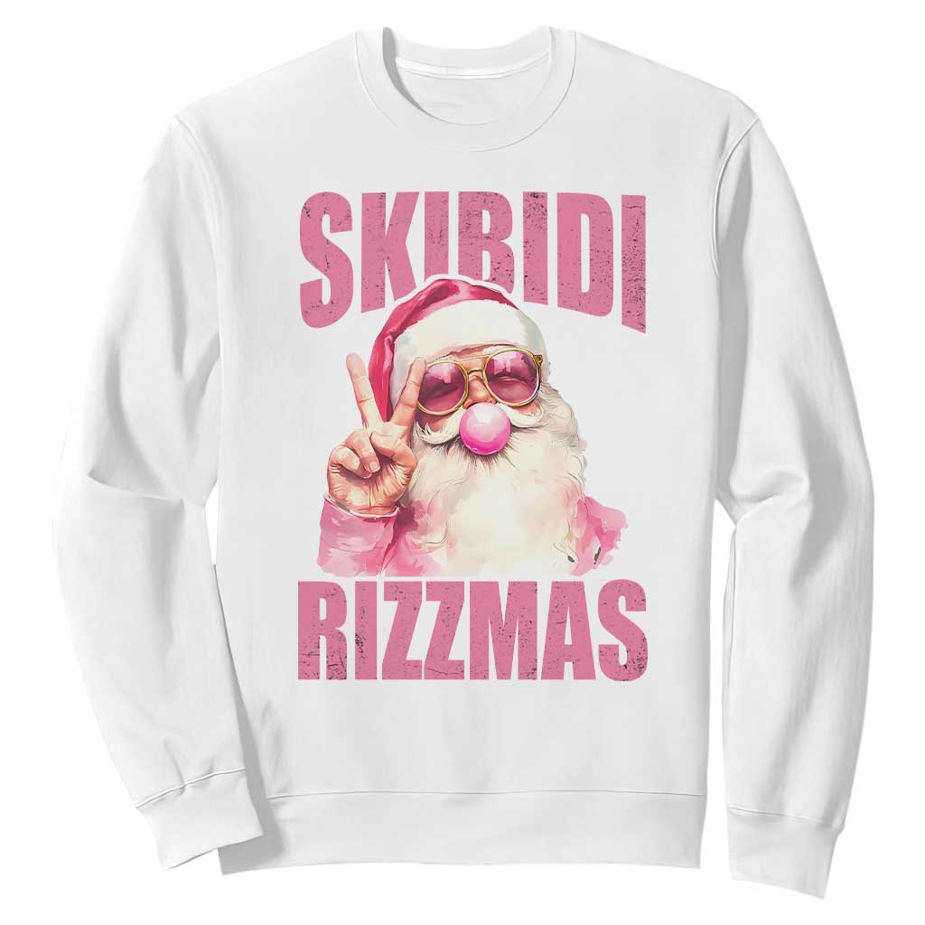 Funny Xmas Sweatshirt Skibidi Rizzmas Pink Santa Bubble Gum TS09 White Print Your Wear