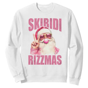 Funny Xmas Sweatshirt Skibidi Rizzmas Pink Santa Bubble Gum TS09 White Print Your Wear