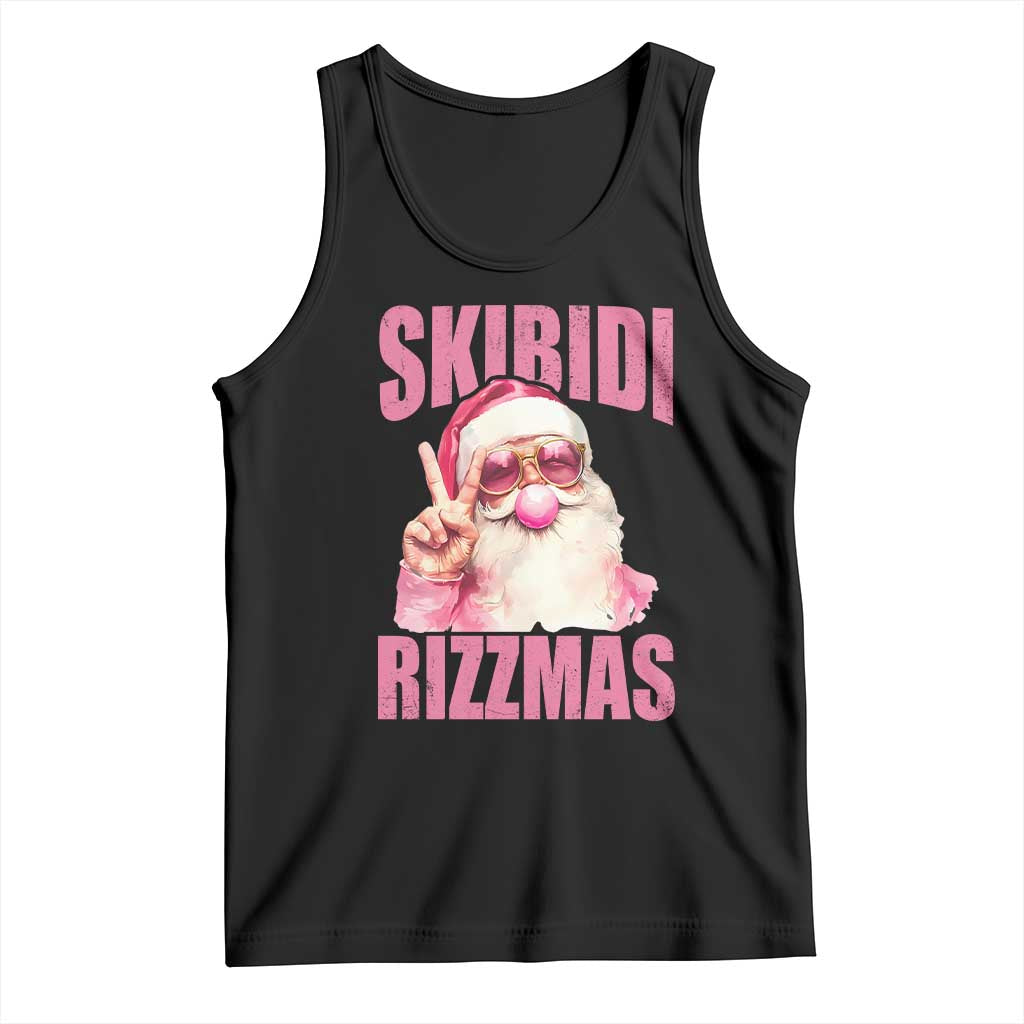Funny Xmas Tank Top Skibidi Rizzmas Pink Santa Bubble Gum TS09 Black Print Your Wear