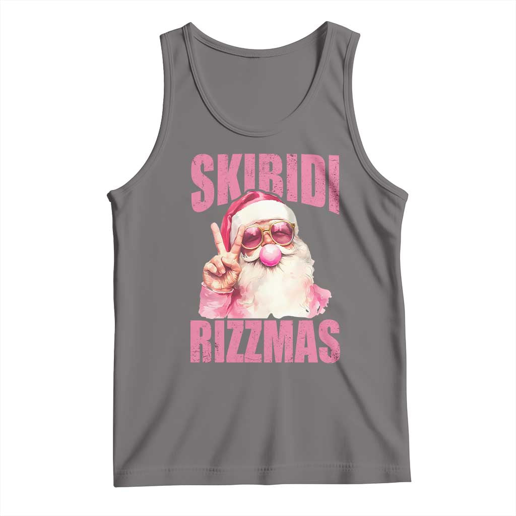 Funny Xmas Tank Top Skibidi Rizzmas Pink Santa Bubble Gum TS09 Deep Heather Print Your Wear