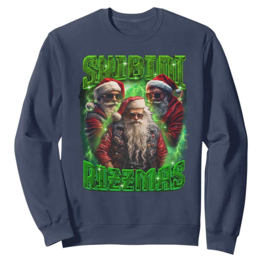 Funny Xmas Sweatshirt Skibidi Rizzmas Cool Santa Rizz TS09 Navy Print Your Wear