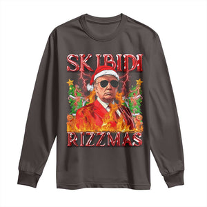 Funny Xmas Trump Long Sleeve Shirt Skibidi Rizzmas Cool Trump Rizz TS09 Dark Chocolate Print Your Wear