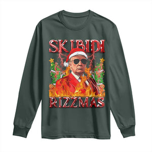 Funny Xmas Trump Long Sleeve Shirt Skibidi Rizzmas Cool Trump Rizz TS09 Dark Forest Green Print Your Wear