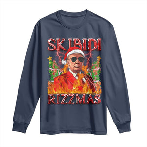 Funny Xmas Trump Long Sleeve Shirt Skibidi Rizzmas Cool Trump Rizz TS09 Navy Print Your Wear