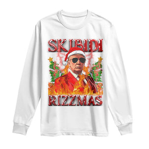 Funny Xmas Trump Long Sleeve Shirt Skibidi Rizzmas Cool Trump Rizz TS09 White Print Your Wear