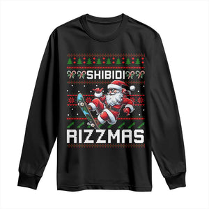 Funny Xmas Long Sleeve Shirt Skibidi Rizzmas Cool Santa Skateboard Rizz TS09 Black Print Your Wear