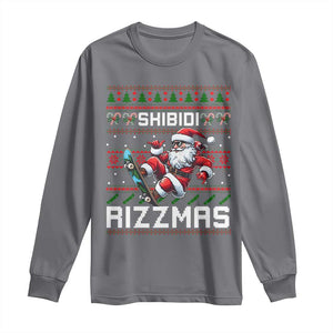 Funny Xmas Long Sleeve Shirt Skibidi Rizzmas Cool Santa Skateboard Rizz TS09 Charcoal Print Your Wear