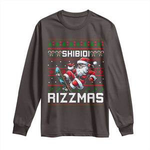 Funny Xmas Long Sleeve Shirt Skibidi Rizzmas Cool Santa Skateboard Rizz TS09 Dark Chocolate Print Your Wear