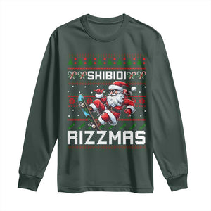 Funny Xmas Long Sleeve Shirt Skibidi Rizzmas Cool Santa Skateboard Rizz TS09 Dark Forest Green Print Your Wear