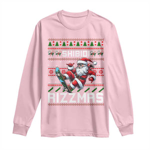 Funny Xmas Long Sleeve Shirt Skibidi Rizzmas Cool Santa Skateboard Rizz TS09 Light Pink Print Your Wear