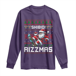 Funny Xmas Long Sleeve Shirt Skibidi Rizzmas Cool Santa Skateboard Rizz TS09 Purple Print Your Wear