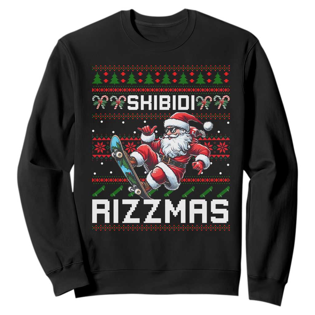 Funny Xmas Sweatshirt Skibidi Rizzmas Cool Santa Skateboard Rizz TS09 Black Print Your Wear