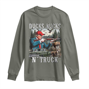 Trump Hunting Long Sleeve Shirt Ducks Bucks N' Truck Hunter Country Life TS09 Military Green Print Your Wear