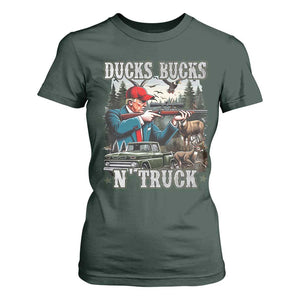 Trump Hunting T Shirt For Women Ducks Bucks N' Truck Hunter Country Life TS09 Dark Forest Green Print Your Wear