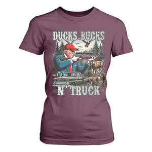 Trump Hunting T Shirt For Women Ducks Bucks N' Truck Hunter Country Life TS09 Maroon Print Your Wear