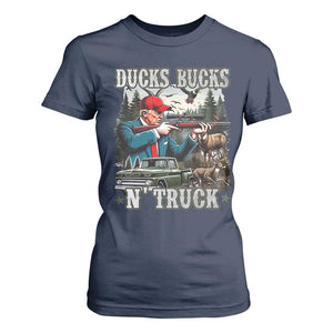 Trump Hunting T Shirt For Women Ducks Bucks N' Truck Hunter Country Life TS09 Navy Print Your Wear