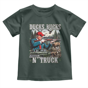 Trump Hunting Toddler T Shirt Ducks Bucks N' Truck Hunter Country Life TS09 Dark Forest Green Print Your Wear