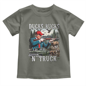 Trump Hunting Toddler T Shirt Ducks Bucks N' Truck Hunter Country Life TS09 Military Green Print Your Wear