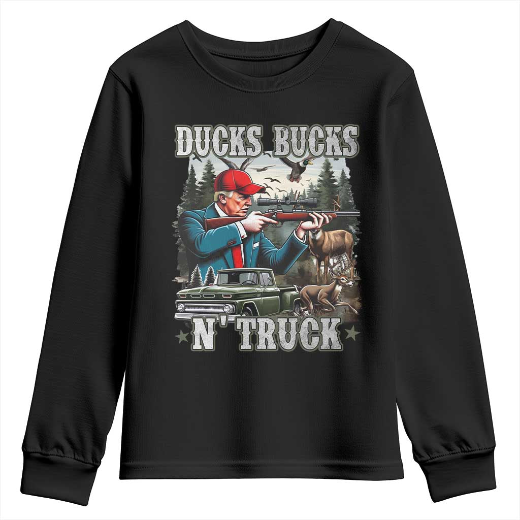 Trump Hunting Youth Sweatshirt Ducks Bucks N' Truck Hunter Country Life TS09 Black Print Your Wear