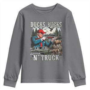 Trump Hunting Youth Sweatshirt Ducks Bucks N' Truck Hunter Country Life TS09 Charcoal Print Your Wear