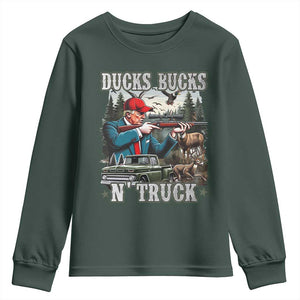 Trump Hunting Youth Sweatshirt Ducks Bucks N' Truck Hunter Country Life TS09 Dark Forest Green Print Your Wear