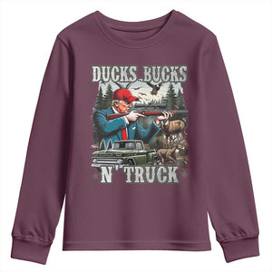 Trump Hunting Youth Sweatshirt Ducks Bucks N' Truck Hunter Country Life TS09 Maroon Print Your Wear