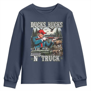 Trump Hunting Youth Sweatshirt Ducks Bucks N' Truck Hunter Country Life TS09 Navy Print Your Wear