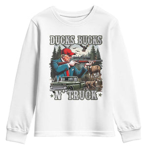 Trump Hunting Youth Sweatshirt Ducks Bucks N' Truck Hunter Country Life TS09 White Print Your Wear