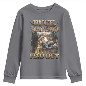 Trump Hunting Youth Sweatshirt Buck Around And Find Out TS09 Charcoal Print Your Wear