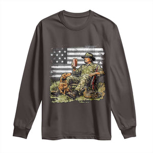 Trump Hunting Long Sleeve Shirt American Flag Beer Drinking Chillin TS09 Dark Chocolate Print Your Wear