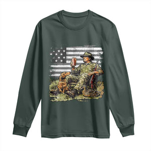 Trump Hunting Long Sleeve Shirt American Flag Beer Drinking Chillin TS09 Dark Forest Green Print Your Wear